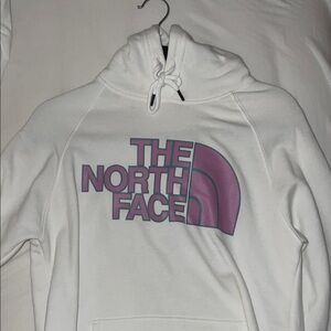 The North Face White Hoodie with Pink Logo
